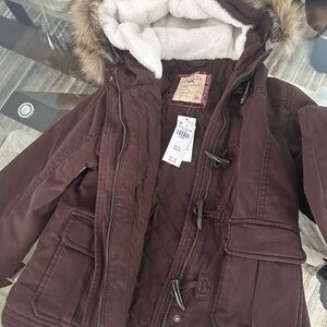 Hollister Brown Hooded Jacket with Faux Fur Trim